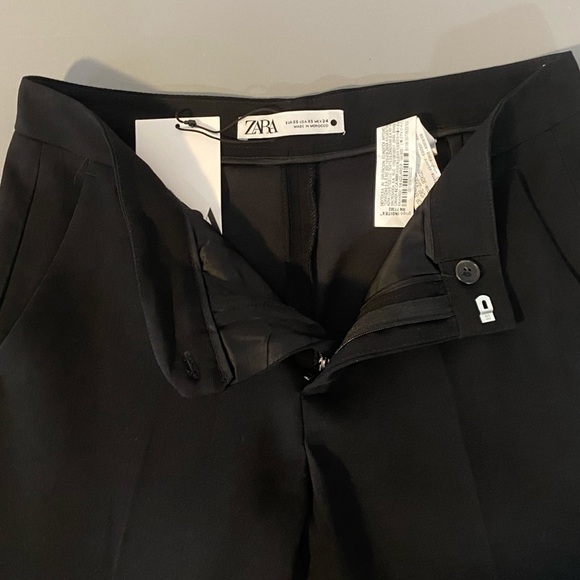 NWT Zara Sz XS Black Flare Leg Trouser Dress Pants With Hand Pockets Flowy - Picture 5 of 16